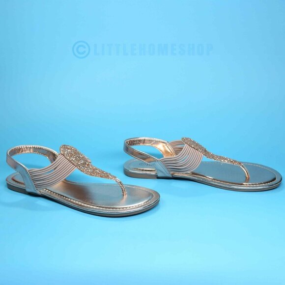 Like New!  Dream Pairs Champagne Gold Metallic Thong Sandal, Size 7 - Picture 3 of 11